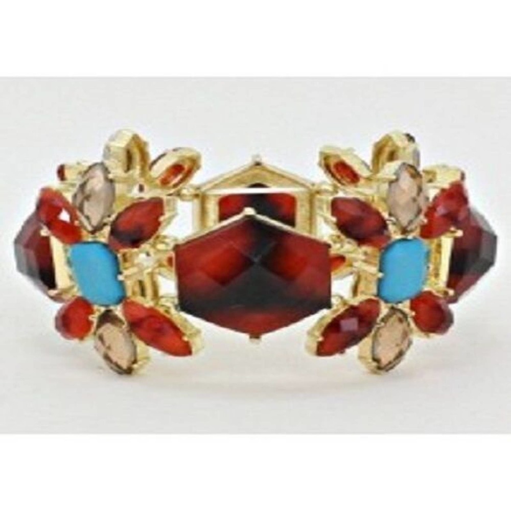 Oval Linked Faceted Hexagon Floral Strech Bracelet